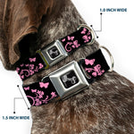 Dog Bone Seatbelt Buckle Collar - Butterfly Garden Black/Pink