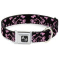 Load image into Gallery viewer, Dog Bone Seatbelt Buckle Collar - Butterfly Garden Black/Pink