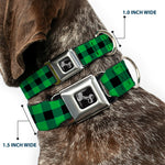 Dog Bone Seatbelt Buckle Collar - Buffalo Plaid Black/Neon Green