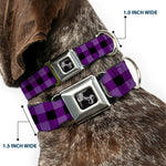 Dog Bone Seatbelt Buckle Collar - Buffalo Plaid Black/Purple