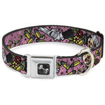 Dog Bone Seatbelt Buckle Collar - Born to Raise Hell CLOSE-UP Pink