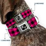 Dog Bone Seatbelt Buckle Collar - Buffalo Plaid Black/Fuchsia