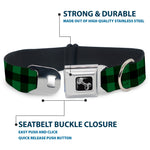 Dog Bone Seatbelt Buckle Collar - Buffalo Plaid Black/Green