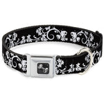 Dog Bone Seatbelt Buckle Collar - Butterfly Garden2 Black/White