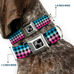 Dog Bone Seatbelt Buckle Collar - Buffalo Plaid Turquoise/Fuchsia Fade