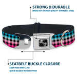 Dog Bone Seatbelt Buckle Collar - Buffalo Plaid Turquoise/Fuchsia Fade
