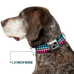 Dog Bone Seatbelt Buckle Collar - Buffalo Plaid Turquoise/Fuchsia Fade