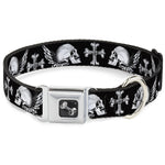 Dog Bone Seatbelt Buckle Collar - BD Skulls w/Wings Black/White