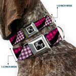 Dog Bone Seatbelt Buckle Collar - Buffalo Plaid Abstract White/Black/Fuchsia