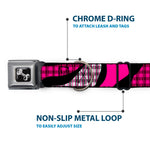 Dog Bone Seatbelt Buckle Collar - Buffalo Plaid Abstract White/Black/Fuchsia