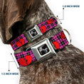 Load image into Gallery viewer, Dog Bone Seatbelt Buckle Collar - Broken Hearts & Roses w/Fuchsia Plaid