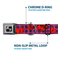 Load image into Gallery viewer, Dog Bone Seatbelt Buckle Collar - Broken Hearts & Roses w/Fuchsia Plaid