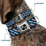 Dog Bone Seatbelt Buckle Collar - Bones Blue/Tan/Red