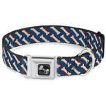 Dog Bone Seatbelt Buckle Collar - Bones Blue/Tan/Red