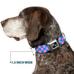 Dog Bone Seatbelt Buckle Collar - Checker Baby Pink/Baby Blue