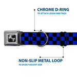 Dog Bone Seatbelt Buckle Collar - Checker Black/Neon Blue