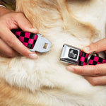 Dog Bone Seatbelt Buckle Collar - Checker Black/Neon Pink