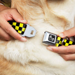 Dog Bone Seatbelt Buckle Collar - Checker Black/Neon Yellow