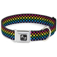 Load image into Gallery viewer, Dog Bone Seatbelt Buckle Collar - Checker Black/Neon Rainbow