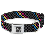 Dog Bone Seatbelt Buckle Collar - Checker Stripe Black/Gray/Blue/Gold/Pink
