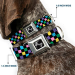 Dog Bone Seatbelt Buckle Collar - Checker Black/Multi Pastel