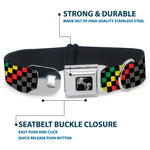 Dog Bone Seatbelt Buckle Collar - Checker Stripe Black/Gray/Rasta