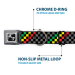 Dog Bone Seatbelt Buckle Collar - Checker Stripe Black/Gray/Rasta