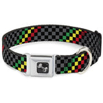 Dog Bone Seatbelt Buckle Collar - Checker Stripe Black/Gray/Rasta