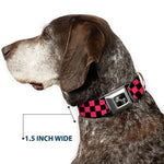 Dog Bone Seatbelt Buckle Collar - Checker Black/Honeysuckle Red