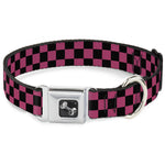 Dog Bone Seatbelt Buckle Collar - Checker Black/Honeysuckle Red