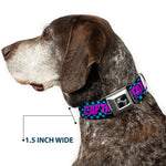 Dog Bone Seatbelt Buckle Collar - CAPTAIN AWESOME Turquoise Checker/Fuchsia