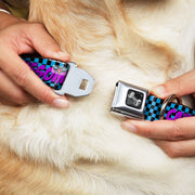 Dog Bone Seatbelt Buckle Collar - CAPTAIN AWESOME Turquoise Checker/Fuchsia