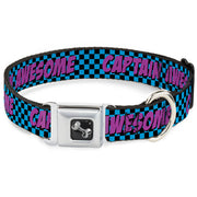 Dog Bone Seatbelt Buckle Collar - CAPTAIN AWESOME Turquoise Checker/Fuchsia