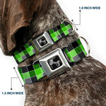 Dog Bone Seatbelt Buckle Collar - Checker Mosaic Green
