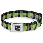 Dog Bone Seatbelt Buckle Collar - Checker Mosaic Green