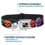Dog Bone Seatbelt Buckle Collar - Checker & Stripe Skulls Black/Multi Neon