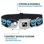 Dog Bone Seatbelt Buckle Collar - Checker & Stripe Skulls Black/White/Baby Blue