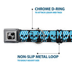 Dog Bone Seatbelt Buckle Collar - Checker & Stripe Skulls Black/White/Baby Blue