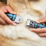 Dog Bone Seatbelt Buckle Collar - Checker & Stripe Skulls Black/White/Baby Blue