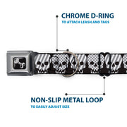 Dog Bone Seatbelt Buckle Collar - Checker & Stripe Skulls Black/White/Gray