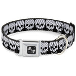 Dog Bone Seatbelt Buckle Collar - Checker & Stripe Skulls Black/White/Gray