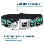 Dog Bone Seatbelt Buckle Collar - Checker & Stripe Skulls Black/White/Green