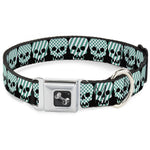 Dog Bone Seatbelt Buckle Collar - Checker & Stripe Skulls Black/White/Green