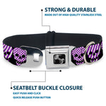 Dog Bone Seatbelt Buckle Collar - Checker & Stripe Skulls Black/White/Purple