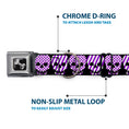 Load image into Gallery viewer, Dog Bone Seatbelt Buckle Collar - Checker & Stripe Skulls Black/White/Purple