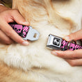 Load image into Gallery viewer, Dog Bone Seatbelt Buckle Collar - Checker & Stripe Skulls Black/White/Purple