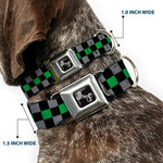 Dog Bone Seatbelt Buckle Collar - Checker Black/Gray/1 Green