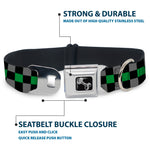 Dog Bone Seatbelt Buckle Collar - Checker Black/Gray/1 Green
