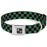Dog Bone Seatbelt Buckle Collar - Checker Black/Gray/2 Green