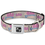 Dog Bone Seatbelt Buckle Collar - Crown Princess Oval Baby Pink/Baby Blue